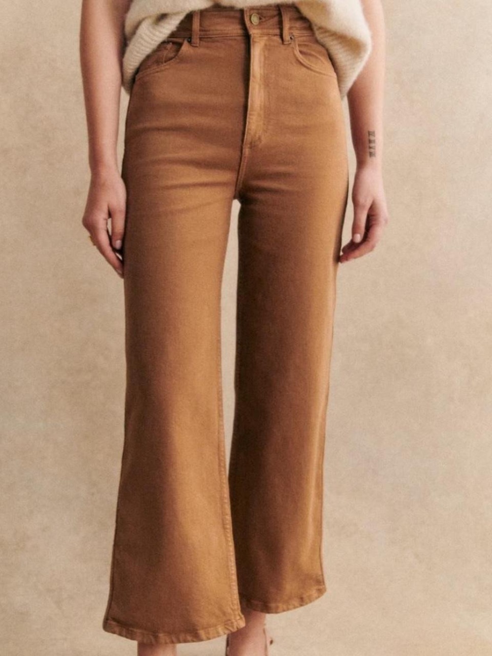 Sezane Le Crop High-Rise Wide Leg Women's Jeans in Brown Size 38
